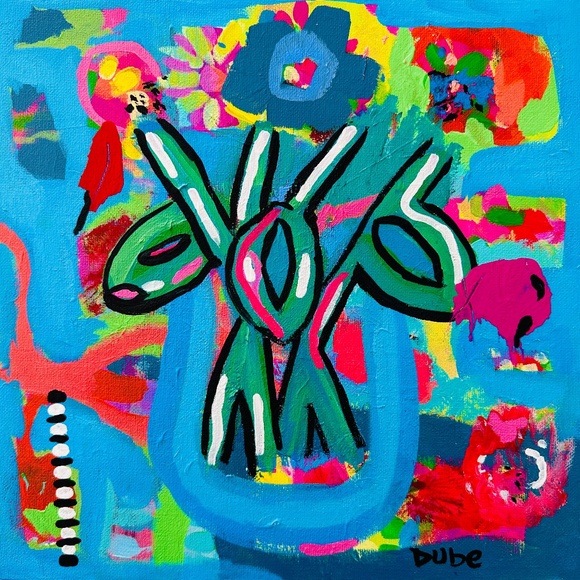 Original Painting Modern Abstract Collectible Flowers 12" x 12" Canvas Panel - Picture 1 of 8